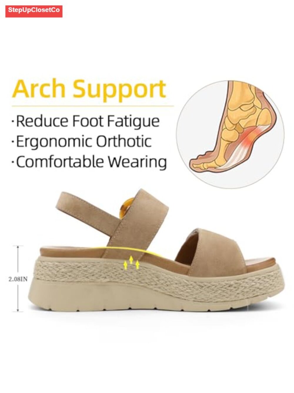 Womens Espadrille Platform Sandals Low Wedge Orthopedic Arch Support - Picture 4 of 6